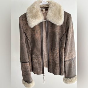 Brown leather fur coat